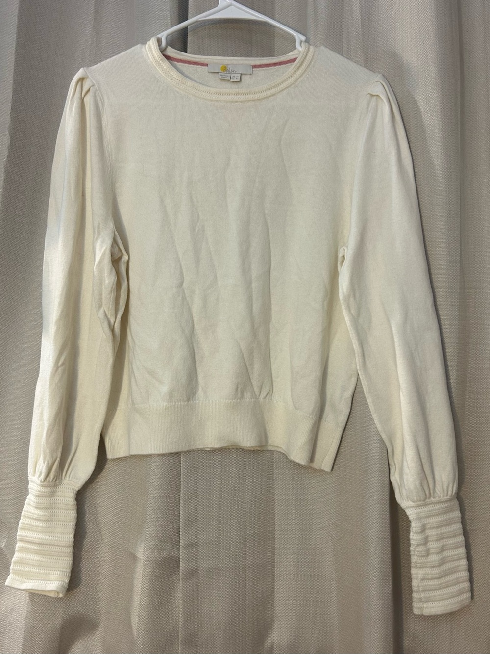 Boden Cream Antonia Wool/Cotton Blend Puff Sleeve Sweater Sz 10